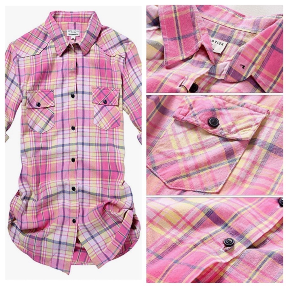 Pink Plaid button shirt size small - Picture 2 of 8